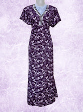 Daily wear printed satin gowns in Purple and White Butterflies