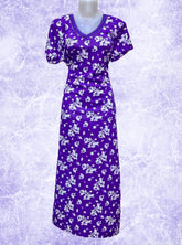 Daily wear printed satin gowns in Violet