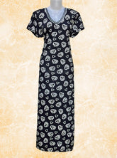 Daily wear printed satin gowns in White Hearts