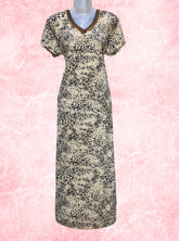 Daily wear printed satin gowns in Cream