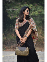 Ajarakh printed Chanderi cotton black saree