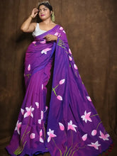 Brush Painted Khaadi Saree with Lotus Design