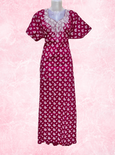 Round neck embroidery work cotton maxi with pocket