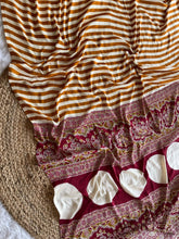 Ajarakh printed gaji silk saree strips pattern