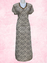 Daily wear printed satin gowns in Brown Tiger