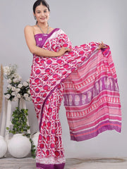 Pure Jaipuri cotton saree Block Print in Pink and Purple