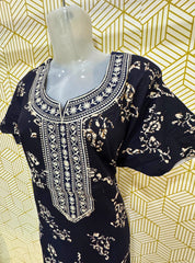 Round neck embroidery work cotton maxi