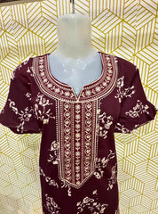 Round neck embroidery work cotton maxi