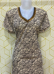 Daily wear printed satin gowns in Brown Tiger