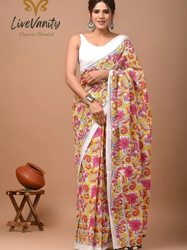 Pure Jaipuri cotton saree Block Print in Floral