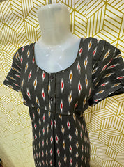 Two button ikkat printed cotton maxi