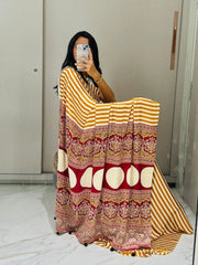 Ajarakh printed gaji silk saree strips pattern