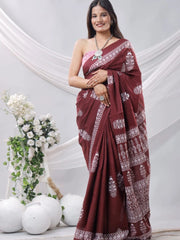 Pure Jaipuri cotton saree Block Print in Maroon