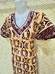 V neck batik printed cotton maxi with pocket