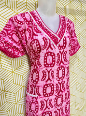 V neck batik printed cotton maxi with pocket