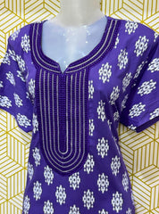 Round neck embroidery work cotton maxi with pocket