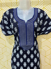 Round neck embroidery work cotton maxi with pocket