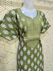 Round neck embroidery work cotton maxi with pocket