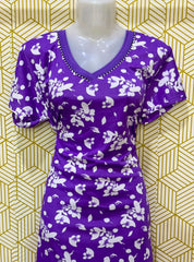 Daily wear printed satin gowns in Violet