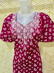 Round neck embroidery work cotton maxi with pocket