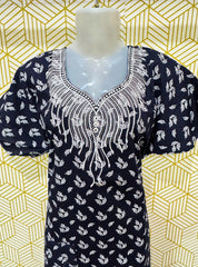 Round neck embroidery work cotton maxi with pocket