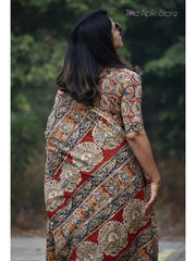 Ajarakh printed Chanderi cotton black saree