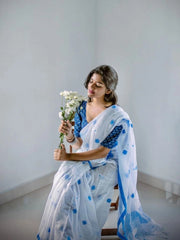 Soft khaadi saree in White