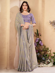 Leheriya saree with work blouse piece in Light Purple