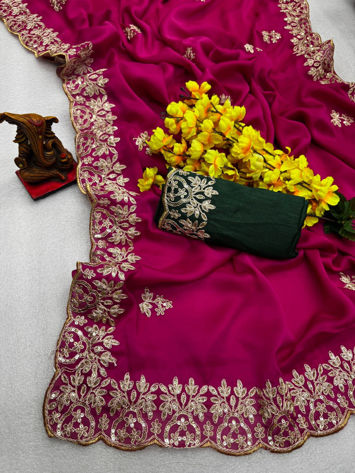 Gota patti work rangoli silk party wear saree