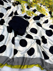 Black and white Gaji Silk Saree with Polka Dots