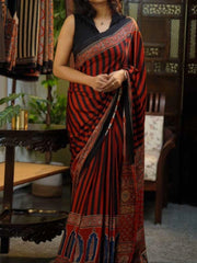 Ajarakh Printed Cotton Muslin sarees in Red