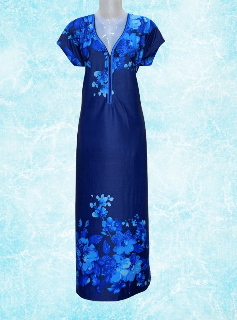 Floral printed front chain satin maxi