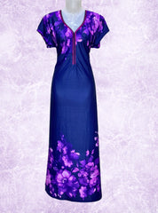 Floral printed front chain satin maxi