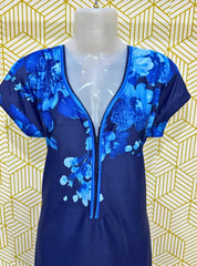 Floral printed front chain satin maxi