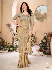 Leheriya saree with work blouse piece in Light brown