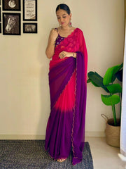 Shaded Plain Saree with work Blouse