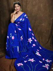 Brush Painted Khaadi Saree with Lotus Design