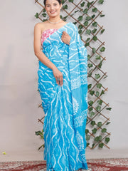 Pure Jaipuri Cotton sarees in Light Blue
