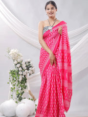 Pure Jaipuri cotton Block Printed sarees in Pink and White
