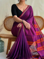 Soft khaadi saree in Purple