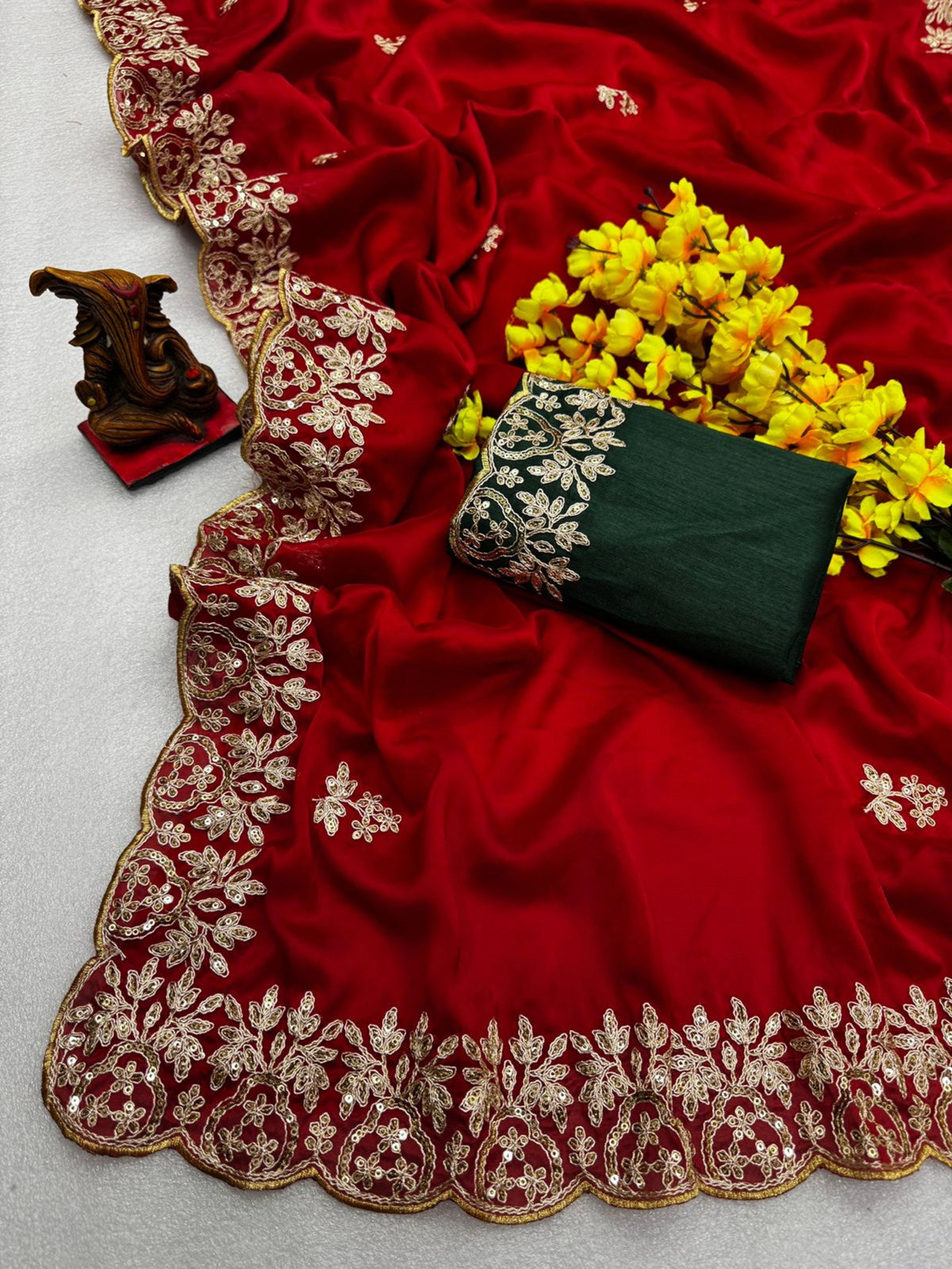 Gota patti work rangoli silk party wear saree