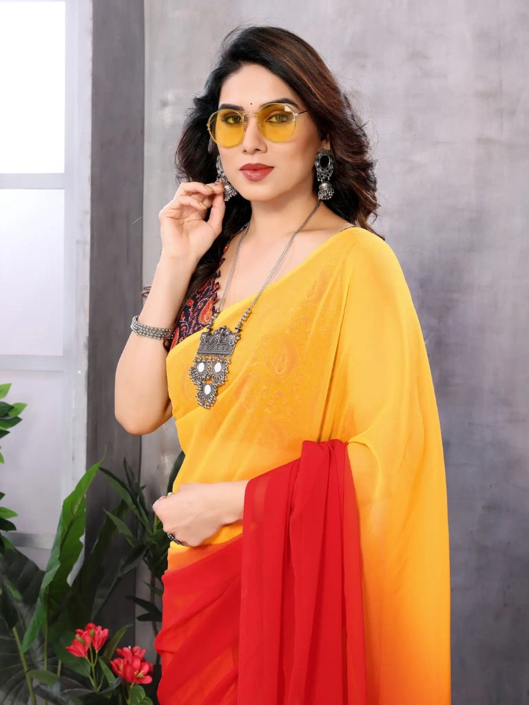 Ready to wear sarees in Yellow and Orange
