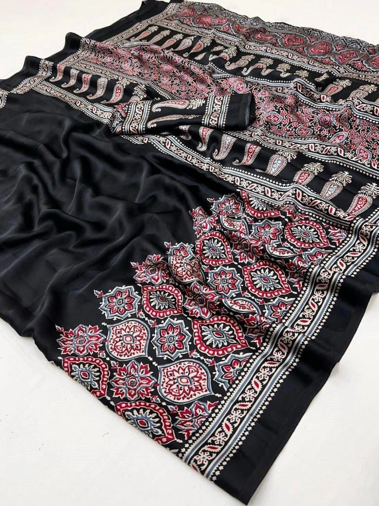 Ajarakh printed Gaji Silk Saree