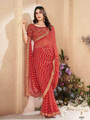 Leheriya saree with work blouse piece in Red