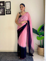 Shaded Plain Saree with work Blouse