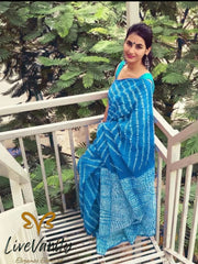 Pure Jaipuri Cotton sarees in Light Blue with Dotted Lines
