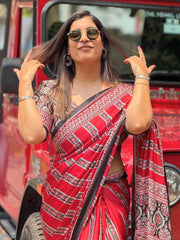 Red and Black Gaji Silk Saree
