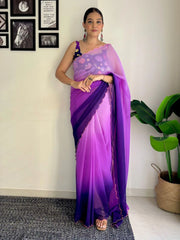 Shaded Plain Saree with work Blouse