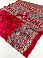 Ajarakh printed Gaji Silk Saree