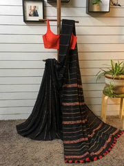 Soft khaadi saree in Black